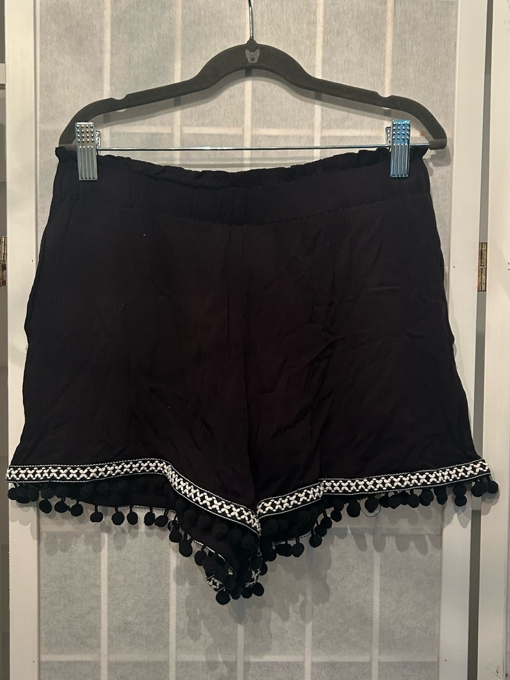 Blue Rain Black High-Waist Pom-Pom Trim Shorts